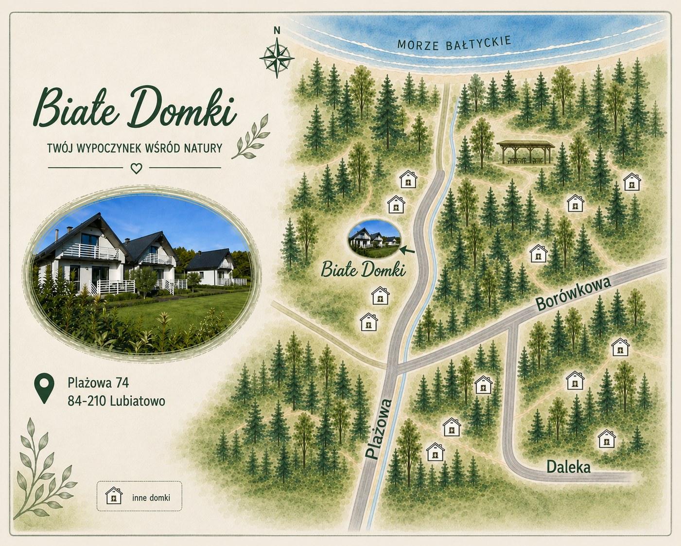 Mapa dojazdu do Białych Domków w Lubiatowie